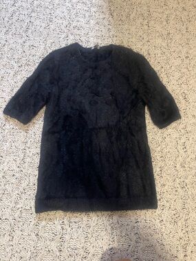 ecru Black Plush Crewneck Sweater